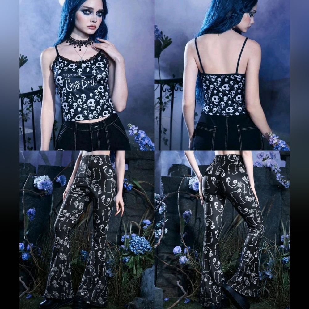 SHEIN Tim Burton's Corpse Bride Small Tank Top & Flare Pants 2 Peice Set